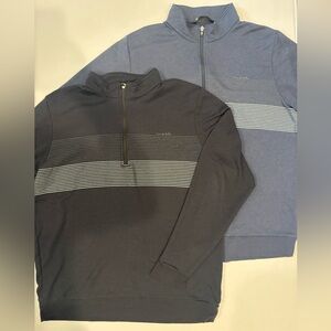 TWO Travis Mathew Quarter Zip Pullover Mens XL Black Blue Golf Shirts Striped